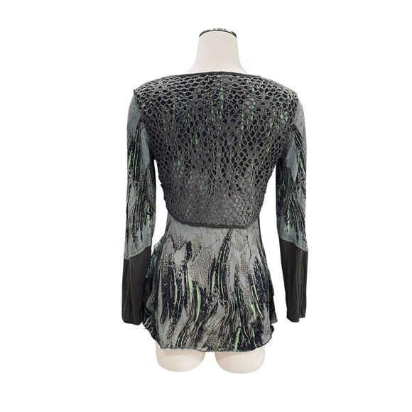 Adam Jacobs Boho Tunic Top XS Artsy Layered Mesh Long Sleeve Festival Grunge - Picture 10 of 12
